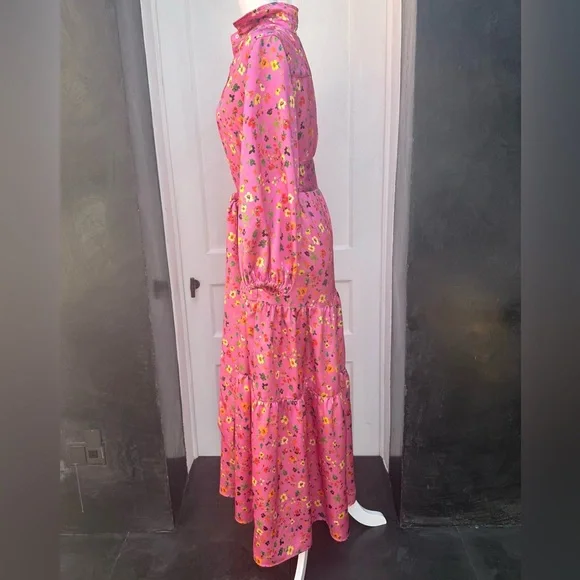 ANN MASHBURN Orange and Pink Pleated Tiered Sundress - Picture 4 of 5